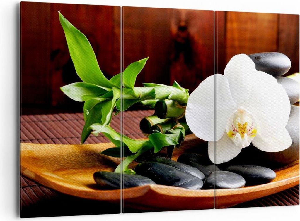 Bild auf Leinwand - Leinwandbild - Bambus Schönheit Dekoration Blume - 165x110cm - Wand Bild - Wanddeko - Leinwanddruck - Bilder - Kunstdruck - Le...