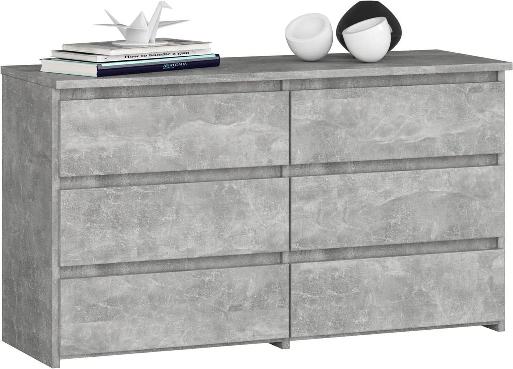 Stilvolle Kommode CL100 mit 6 Schubladen in Betongrau für Aufbewahrung und elegantes Design