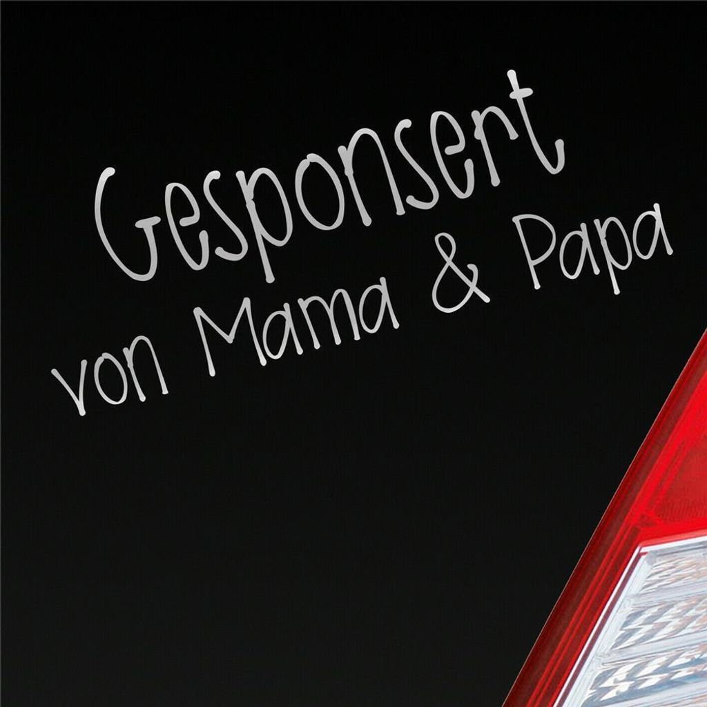 Auto Aufkleber Gesponsort von Mama & Papa Schriftzug KFZ Car 19x8 cm Silber Sticker Heckscheibenaufkleber