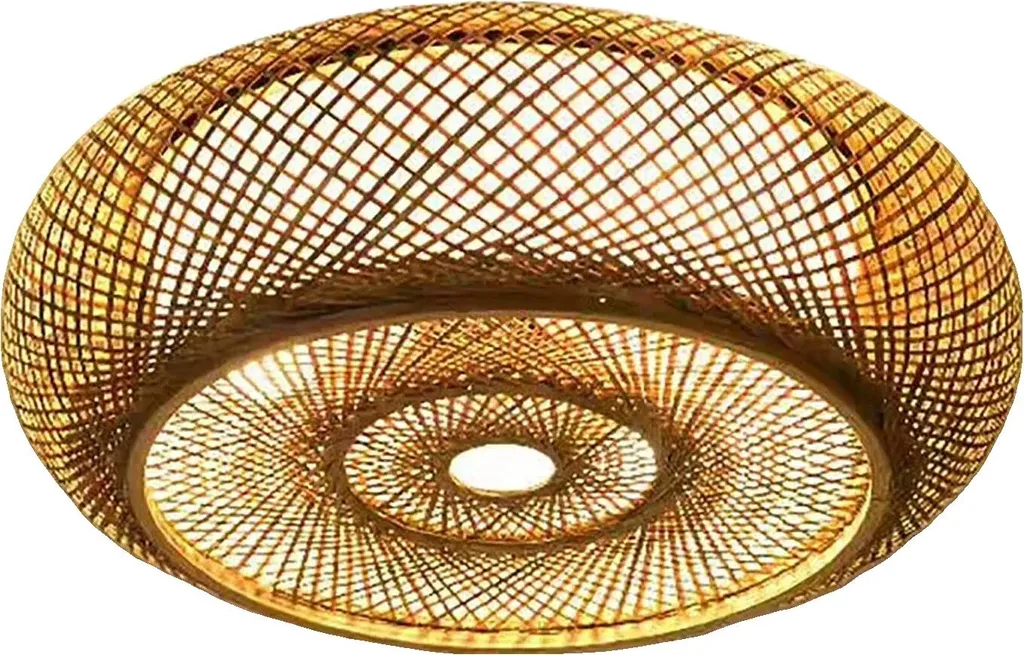 Plafoniera Vintage in Bambù Intrecciato 50x16cm - Lampada E27 Retro