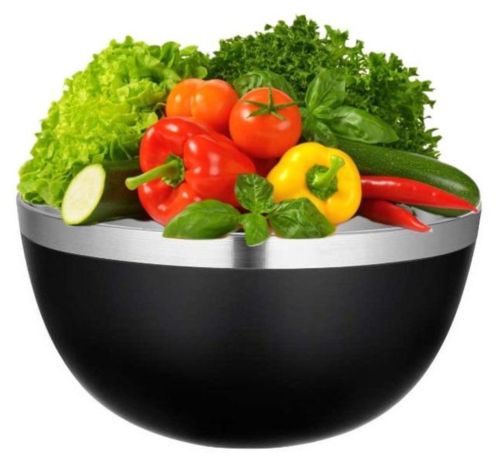 Edelstahlschüssel, hohe Salatschüssel für Obst und Gemüse, TILLY, matt schwarz, 23 cm, 4 Liter, 4000 ml
