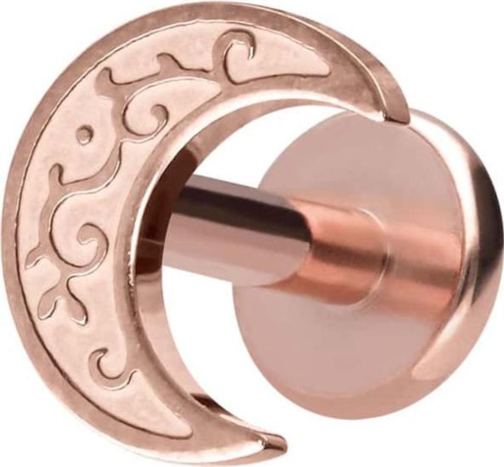 Ohrpiercing, Nasenpiercing Titan Labret mit Innengewinde MOND RoséGold Stablänge: 6mm | Stabstärke: 1,6mm