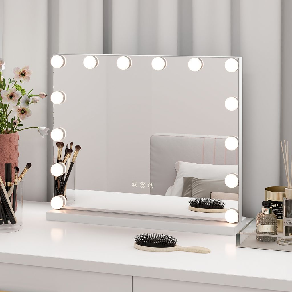GOPLUS Hollywood Schminkspiegel mit Beleuchtung, Schminktischspiegel mit 14 LED Licht dimmbar, 3 Farbtemperaturen & Touch Steuerung, Kosmetikspiegel