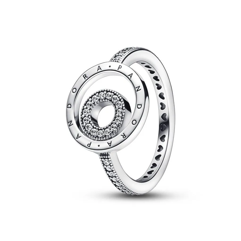 Bague Argent 925 Pavé Scintillant et Logo Gravé Cercle Pandora Taille 54