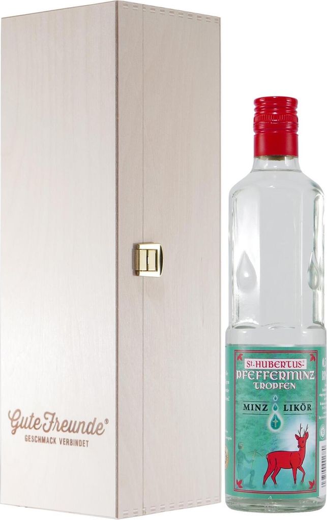 St. Hubertus Pfefferminz-Tropfen mit Geschenk-Holzkiste