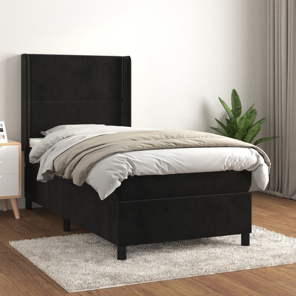 The Living Store Boxspringbett mit Matratze Schwarz 90x190 cm Samt