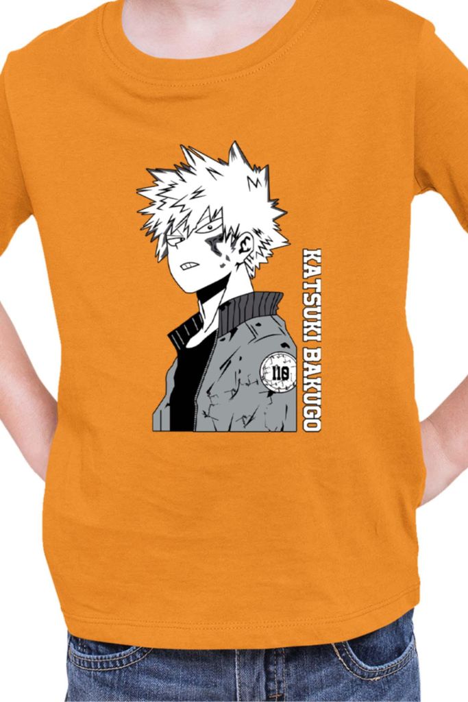 Kinder T-Shirt Japan Manga Anime Comics Animation My Hero Anime Academia Katsuki, 7-8 Jahr - 128 / Orange