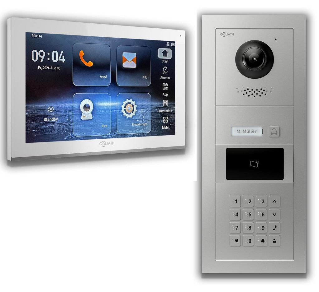 Goliath IP Video Türsprechanlage mit Kamera 10-Zoll Zahlencode RFID Silber : 1 Monitor : 10 Zoll Weiß : Unterputzdose Monitor Anzahl: 1 Monitor M...