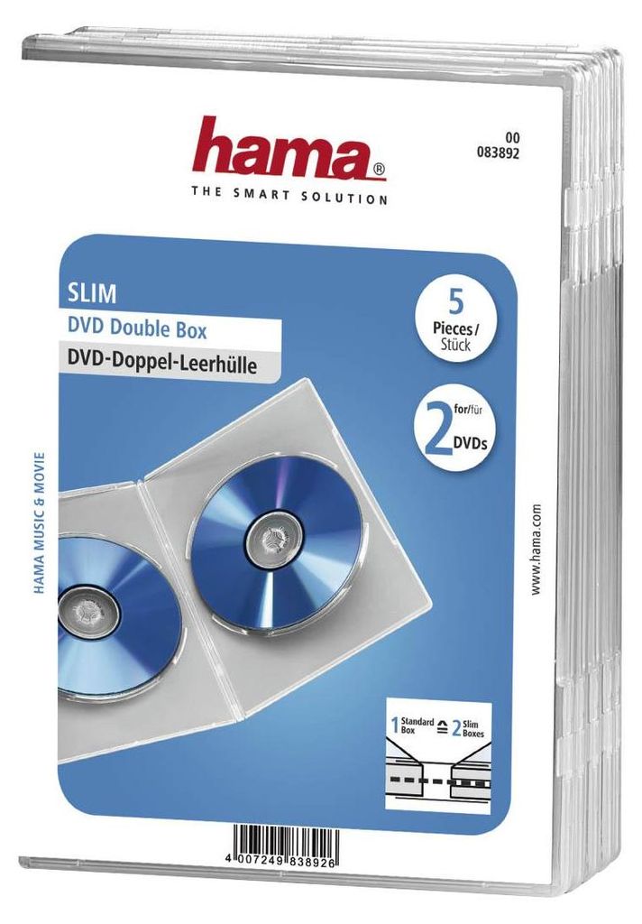 Hama DVD doppia custodia vuota Slim, confezione da 5, Immagine del prodotto 