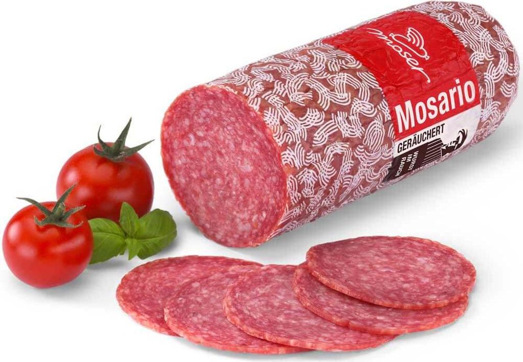 Mosario 450g - Rohwurst nach italienischer Art ohne Schimmelbelag - Kalt geräuchert und aus Rind- und Schweinefleisch hergestellt - Glutenfrei und...