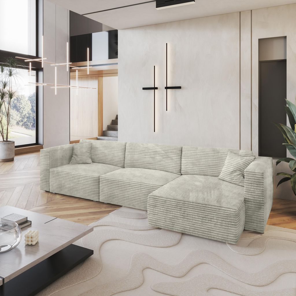 Masseno Ecksofa TOLMO mit Schlaffunktion L-Form, Sofa mit Bettkasten, Wohnzimmersofa, Couch, Soffa, Bettsofa, Couchgarnitur- Hellgrau, TILIA 83
