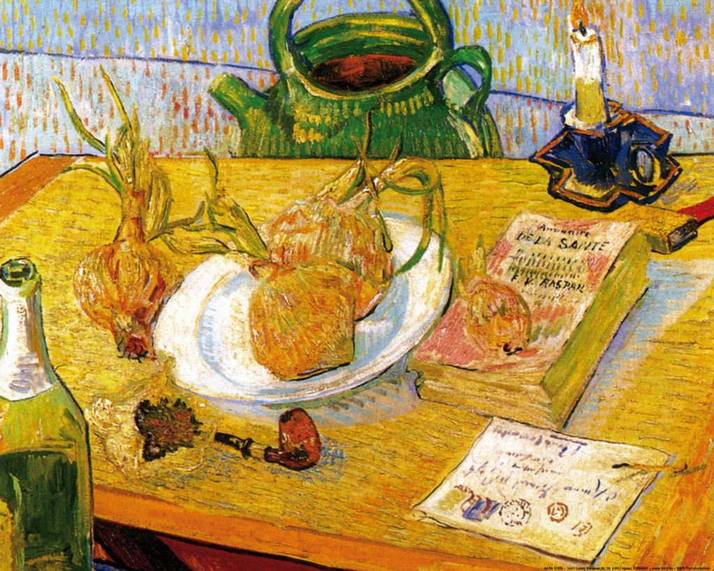 Vincent Van Gogh Kunstdruck Bild - Stillleben Mit Zeichenbrett, Pfeife, Zwiebeln Und Siegellack, 1889 (40 x 50 cm)