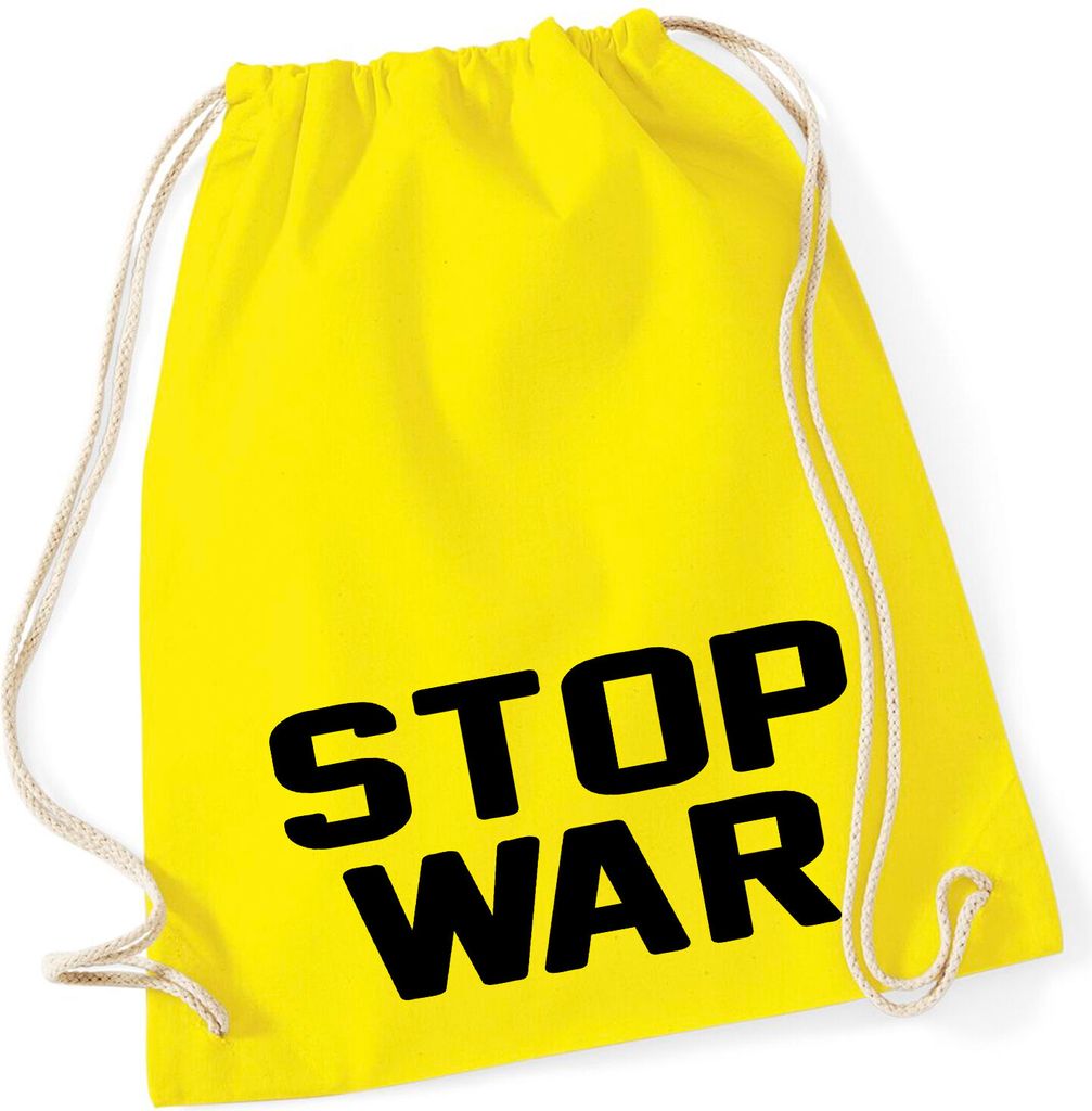 Huuraa Turnbeutel Stop War 12 Liter Yellow Baumwolle Rucksack Geschenkidee