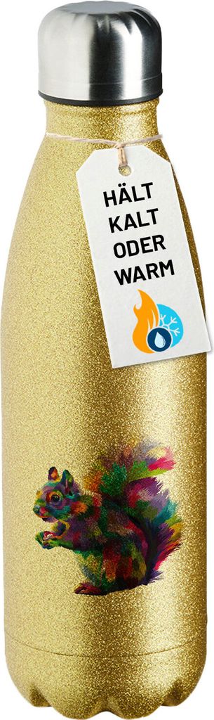Huuraa Trinkflasche Eichhörnchen Colorful 500ml Gold Edelstahl Wasserflasche Trinkflasche Geschenkidee