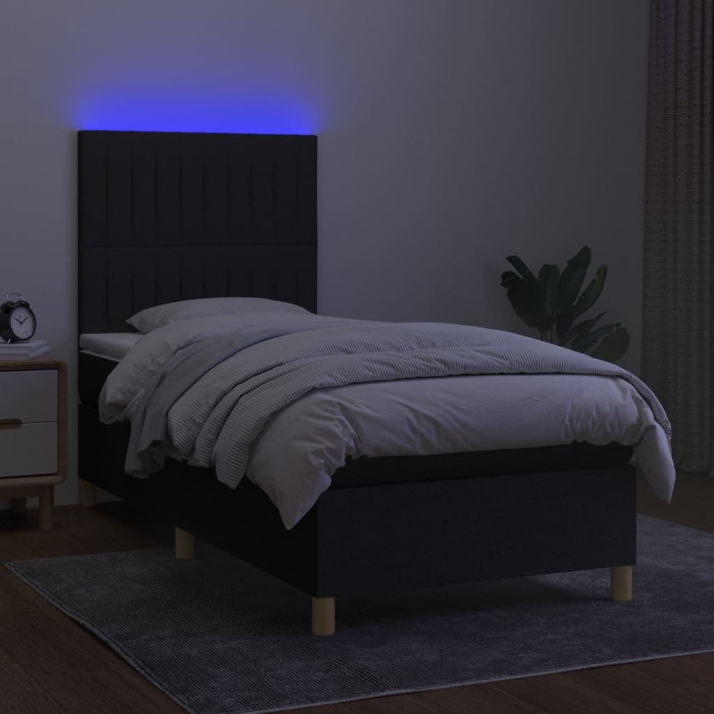 The Living Store Boxspringbett mit Matratze & LED Schwarz 100x200 cm Stoff