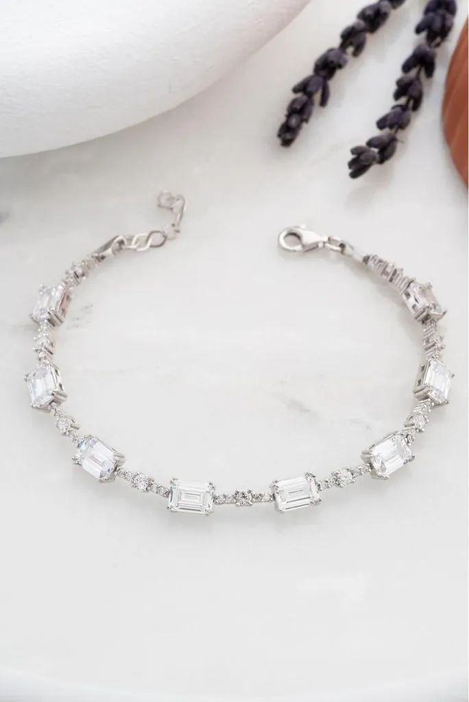 Bracelet Rivière de Diamants CZ en Argent pour Femme Style Luxueux