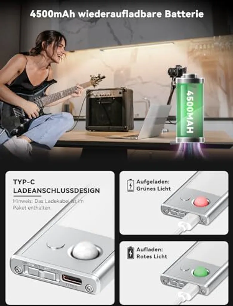 Luce Armadio A Sensore SOAIY 60 Cm – Ricaricabile 4500 MAh, 3 Modalità ON/AUTO, 3 Colori E Luminosità Regolabile