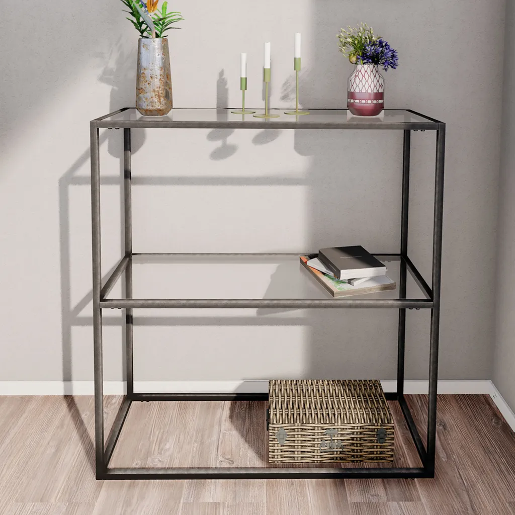Table d'appoint bureau en verre clair et console métal style loft - 3