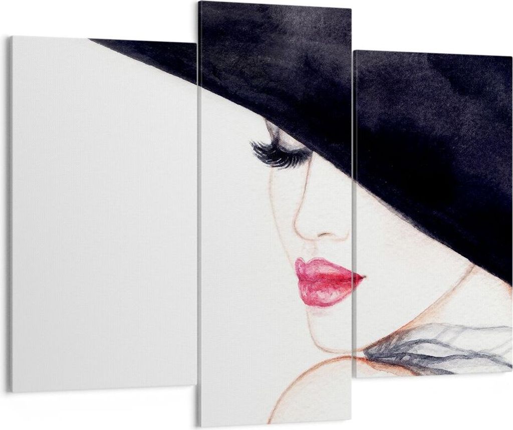 Bild auf Leinwand - Leinwandbild - Frau Lippen Hut Eleganz - 130x100cm - Wand Bild - Wanddeko - Leinwanddruck - Bilder - Kunstdruck - Wanddekoratio...