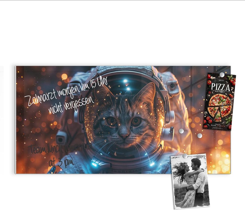 Magnettafel 100x50cm Pinnwand Whiteboard beschreibbar - Katze im Raumanzug