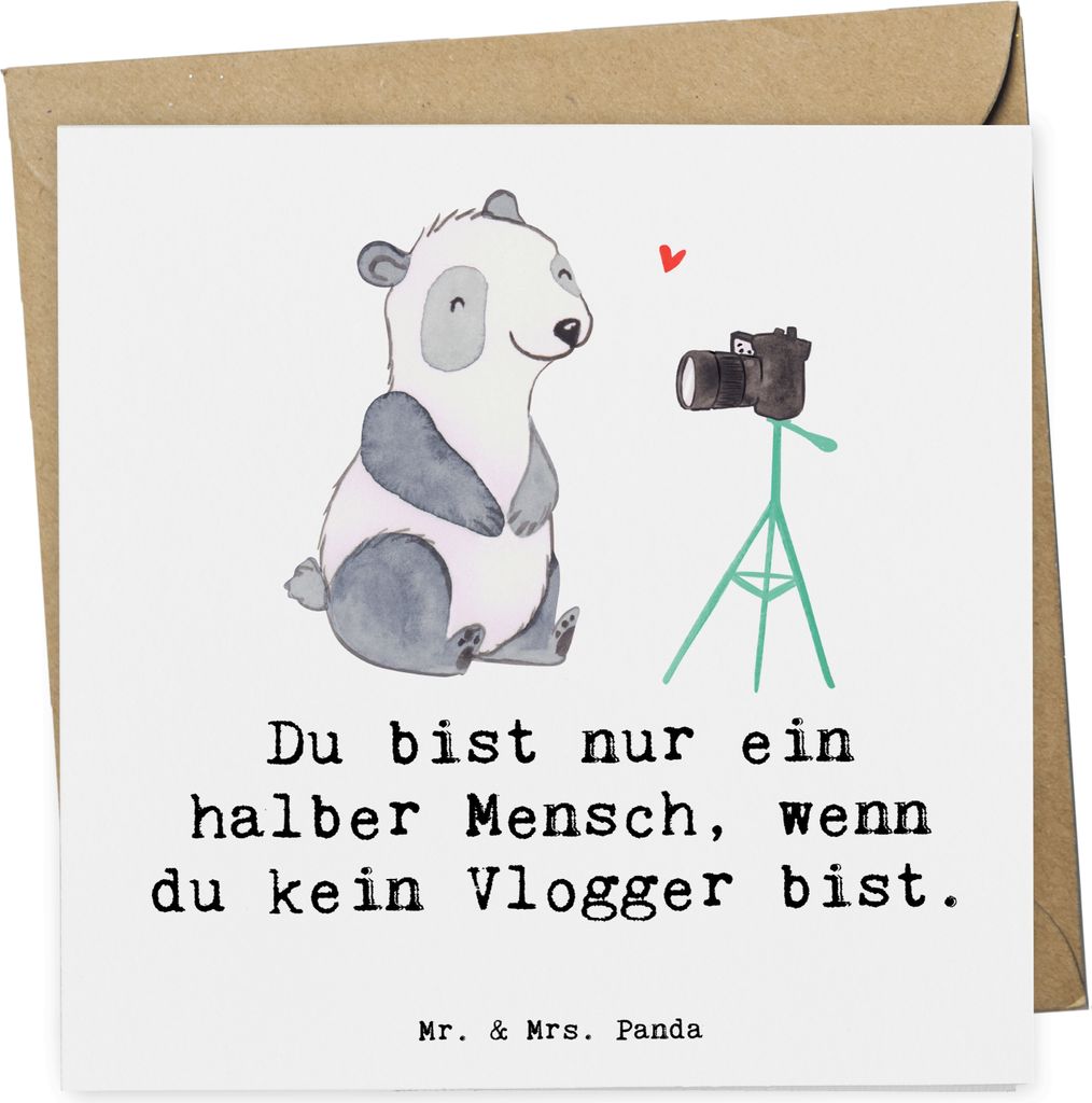 Mr. & Mrs. Panda Grußkarte Vlogger Herz - Weiß - Geschenk, Glückwunschkarte, Klappkarte, anlasskarte, doppelkarte, faltkarte