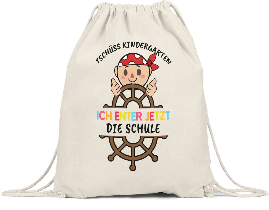 Tschüss Kindergarten Ich Entere Die Schule Turnbeutel Gymsack Einschulungsgeschenk Piraten-Fans Piraten-Boot