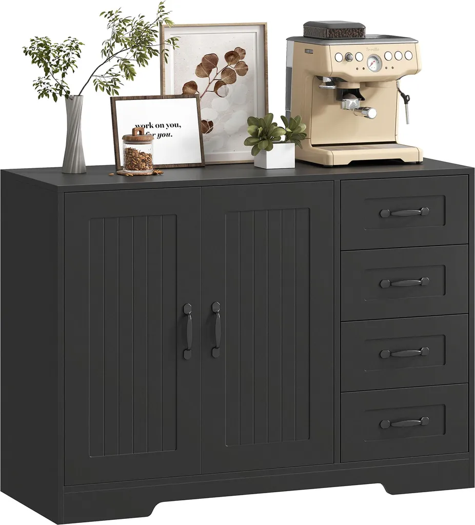 Buffet HOMCOM Nero 105cm - Mobile Contenitore Moderno Salvaspazio
