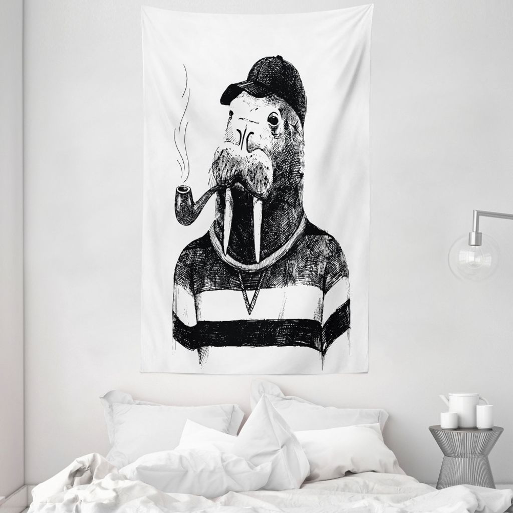 ABAKUHAUS zeitgenössisch Wandteppich und Tagesdecke, Hipster Walrus aus Weiches Mikrofaser Stoff Waschbar ohne Verblassen Digitaldruck, 140 x 230 ...