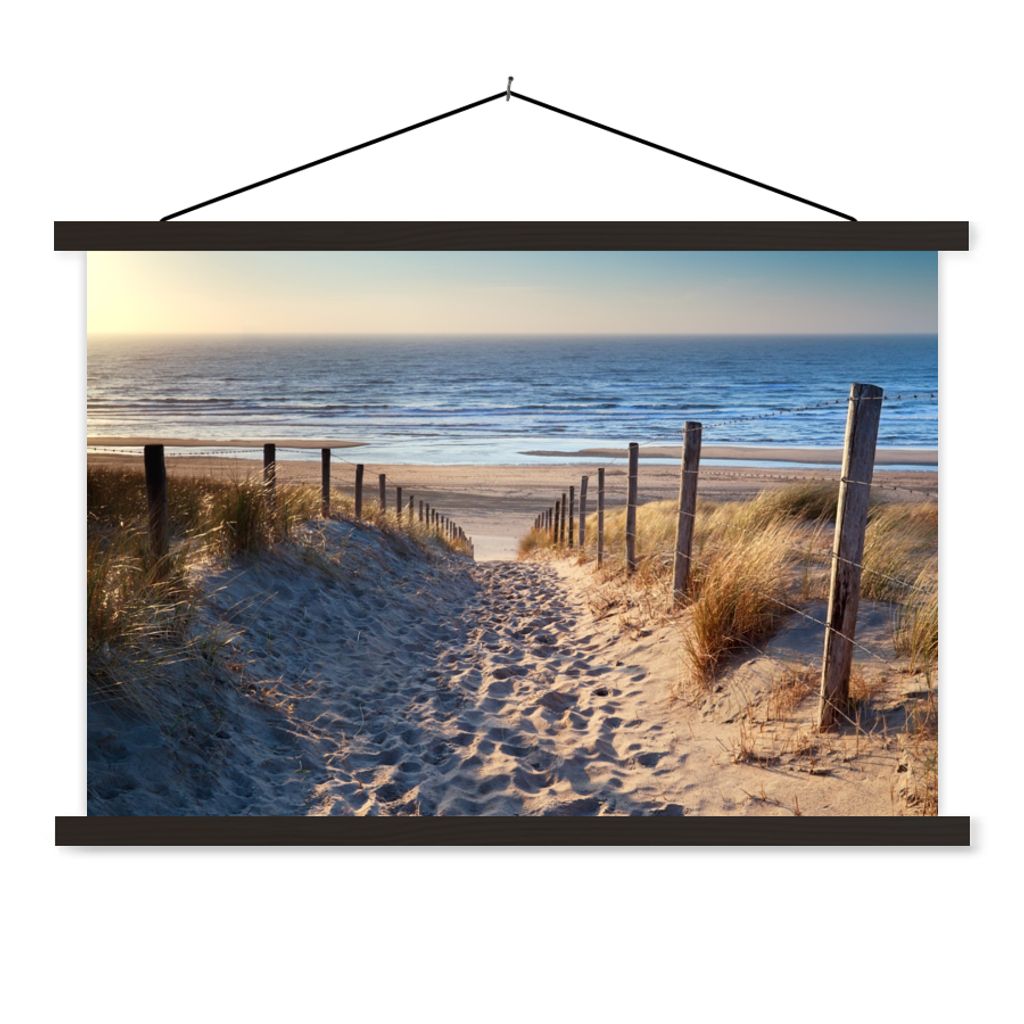 MuchoWow Textilposter Strand - Meer - Niederlande - Dünen - Sonne 120x80 cm mit schwarzem Rahmen - Wanddeko