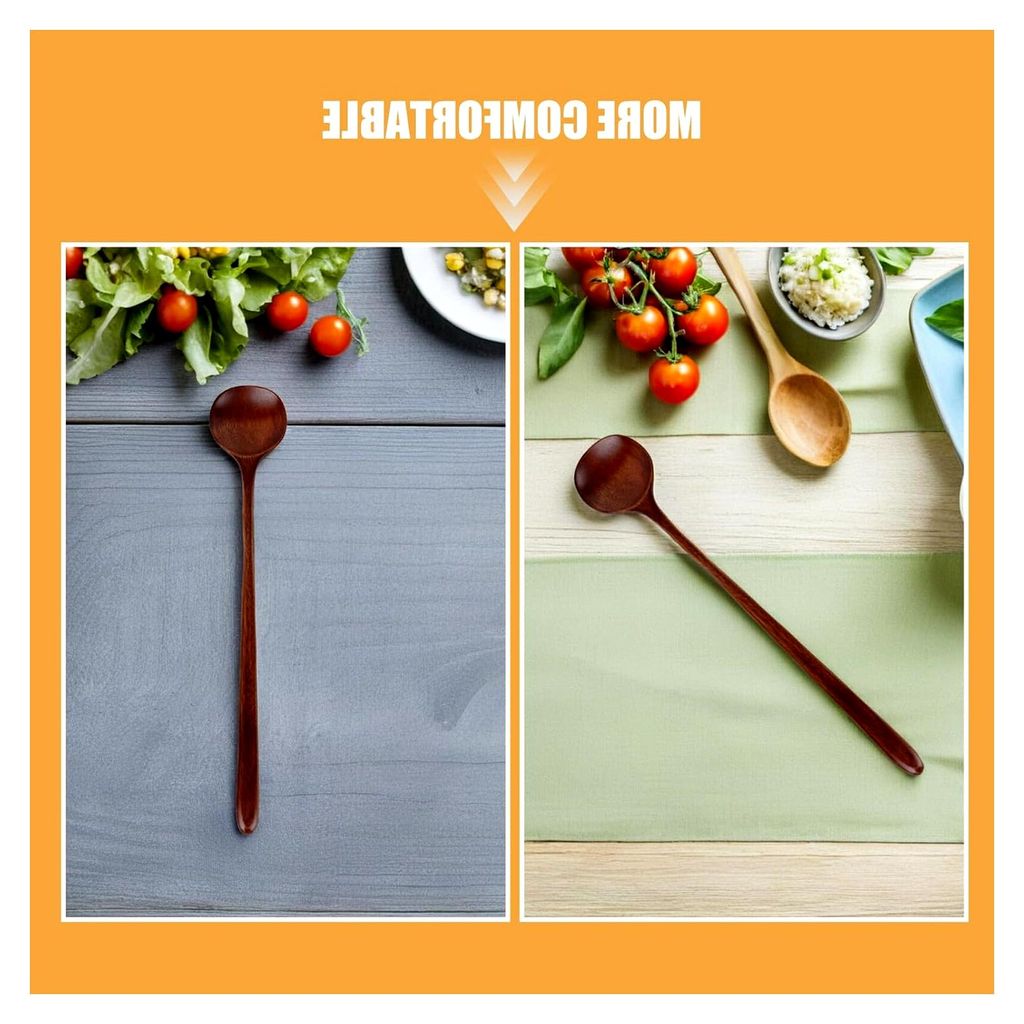 2 Stück Langer Holzlöffel 28 cm Rührlöffel mit Langem Griff aus Lackiertem Nan Holz Hitzebeständig und Vielseitig zum Mischen und Servieren vo...