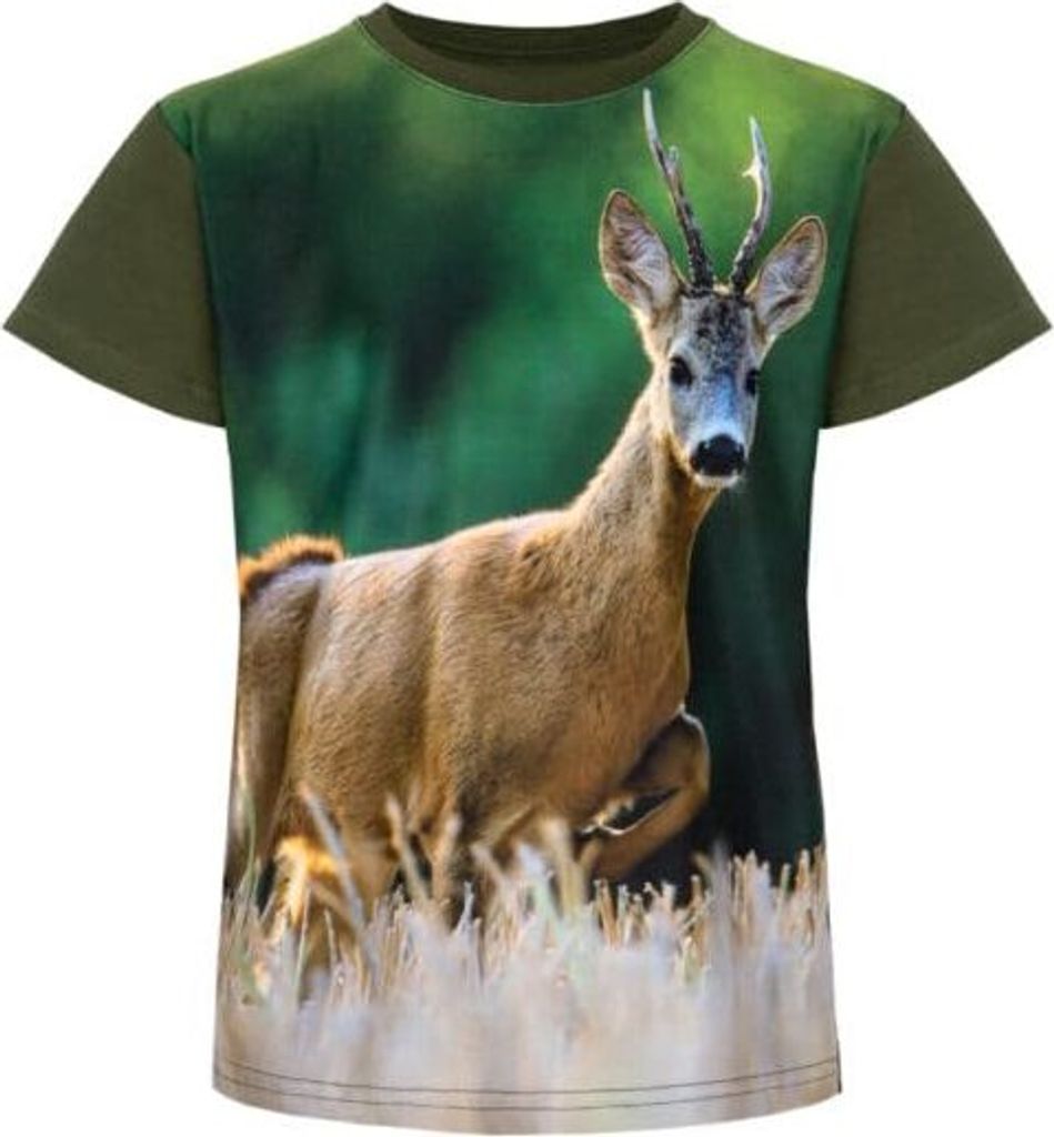 Wadera, Baumwoll T-Shirts Kinder Junge Mädchen, 158/164, Grün, mit Reh