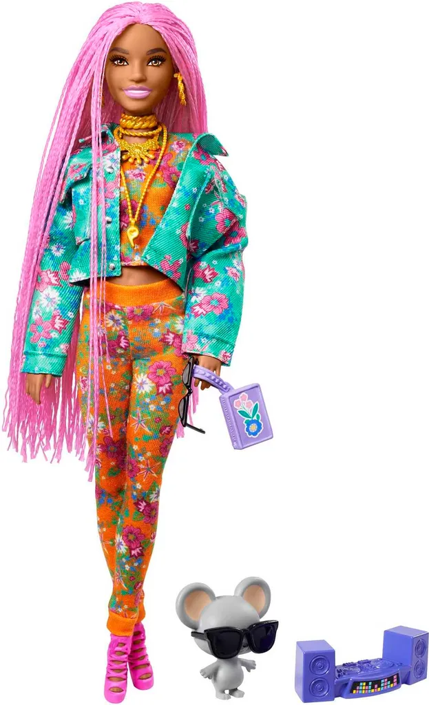 Barbie Poupée Extra avec Tresses Roses et Accessoires de Mode Inclus