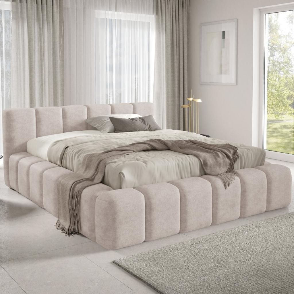 A bedroom scene with a bed as the main focus.