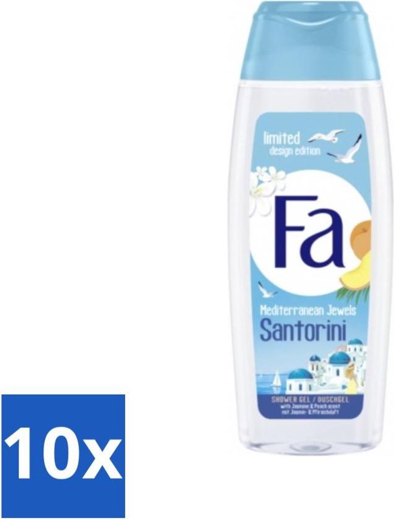 Fa - Duschgel - Mediterranean Jewels Santorini - Erfrischend & Feuchtigkeitsspendend - Beruhigend - 250 ml - Vorteilspack - 10 Stücke