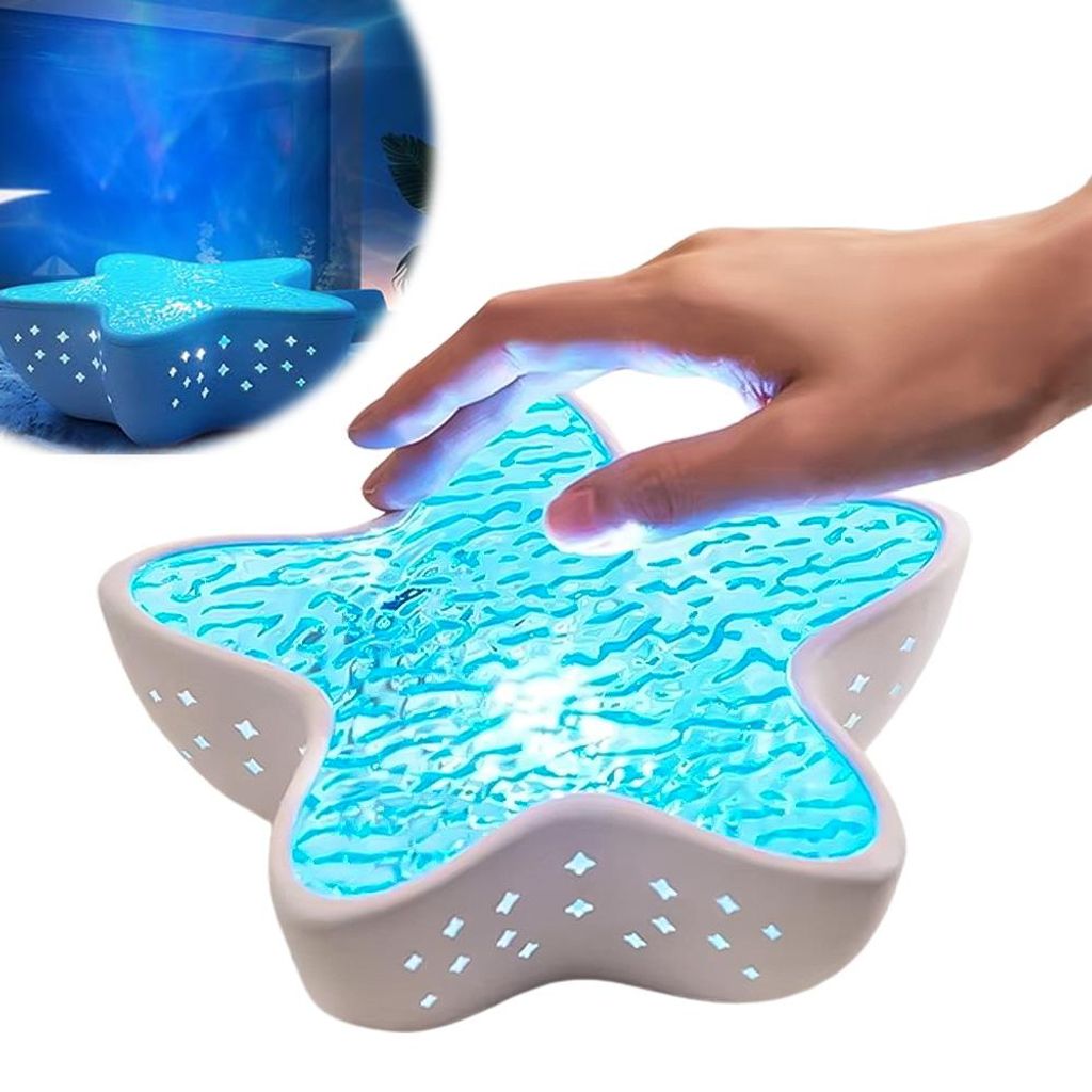 LED Sternenhimmel Projektor Kinder Nachtlicht mit Aurora Effekt Badezimmer Lichtprojektor, Wasserwellen Lampe mit Stufenlos Dimmbar Seestern Projektor