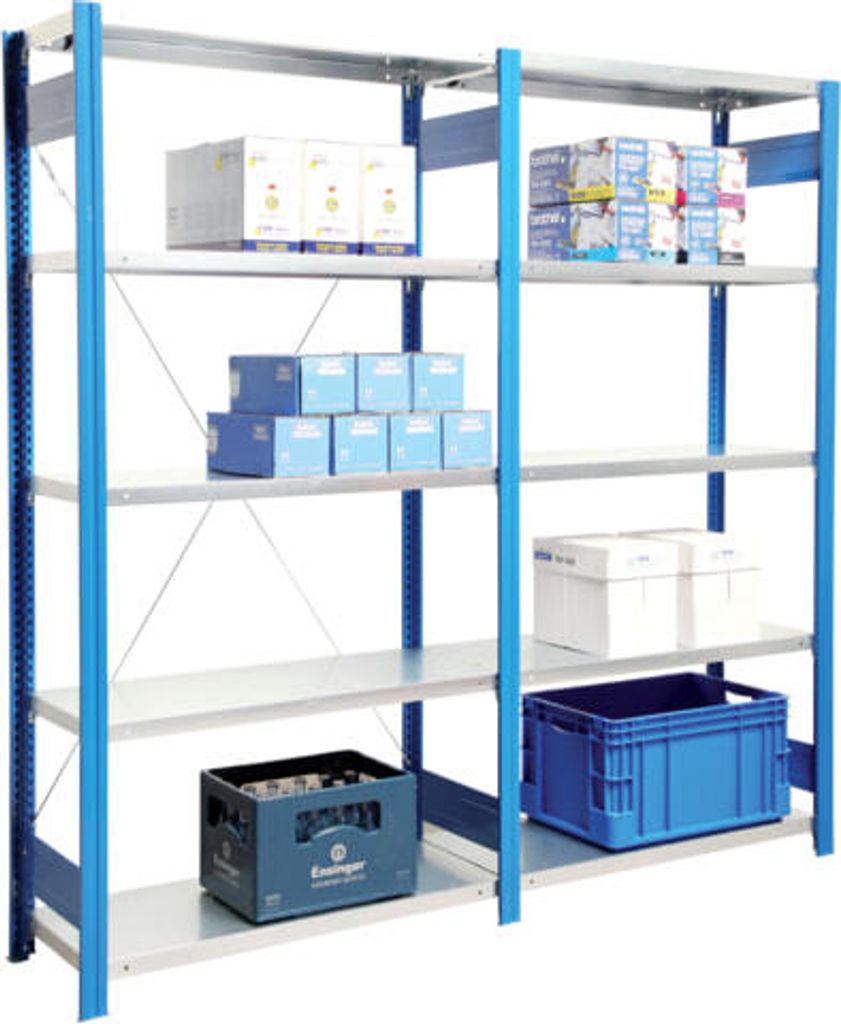 Fachbodenregal mit Tiefenriegel - 150 kg - 2.500 x 875 x 800 mm (HxBxT) - Anbauregal - verzinkt - 6 Böden, Steckregal BERT