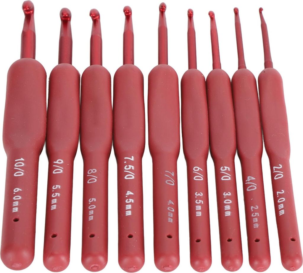 9-teiliges Häkelnadel-Set, Aluminiumkörper, mit Silikon umwickelter Griff, 2 bis 6 mm Nadel