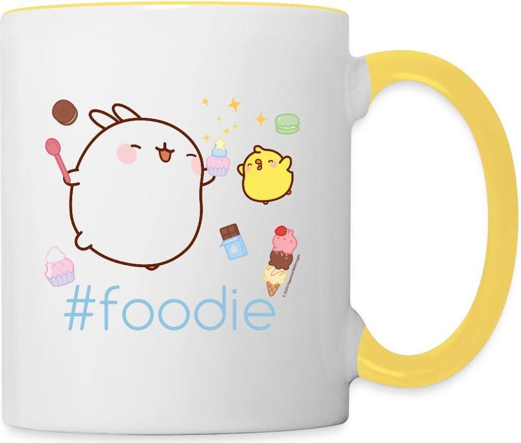 Spreadshirt Molang Piu Piu Süßigkeiten #Foodie Tasse Zweifarbig, One size, Weiß/Gelb