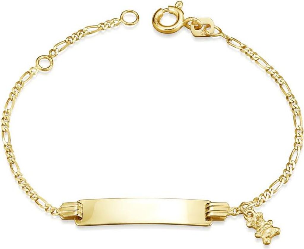SILBERKETTEN STORE Kinder-Gravurarmband Figaro 1,5mm mit Bär - 333 Gold, Länge wählbar - 15cm