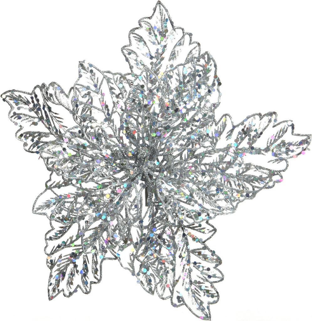 Weihnachtsstern - Kunststoff Blume auf Clip 23cm silber