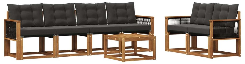 “2026 Modern“ Braun Outdoor-Sofagarnitur mit Kissen 7 pcs Natürlich und Schwarz - Designermöbel 26107 - Gartensofas
