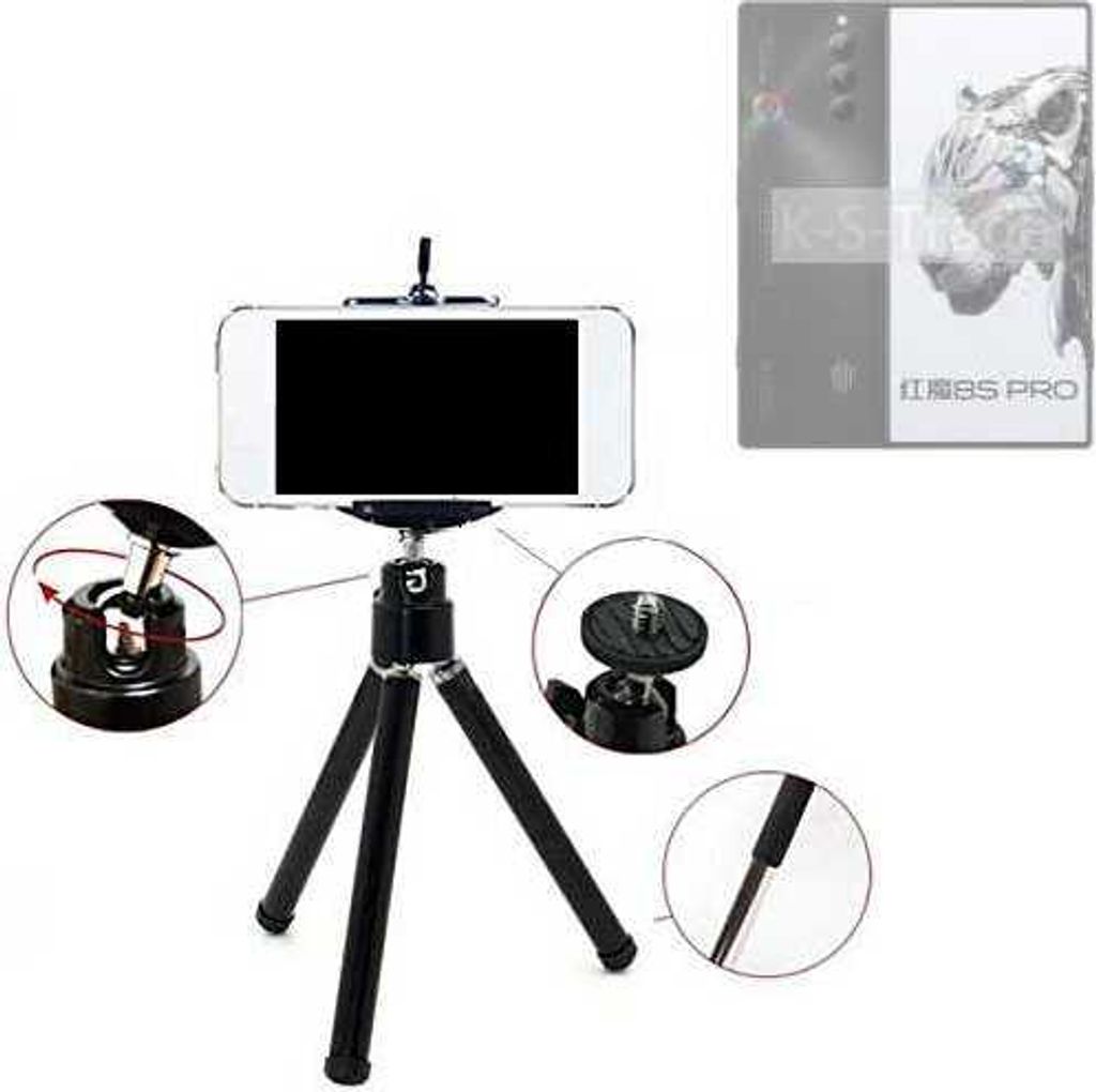 K-S-Trade Smartphone Stativ Dreibein kompatibel mit Nubia Redmagic 8S Pro Tripod aus Aluminium Klemmstativ Stativ Adapter für Mobiltelefone schwarz