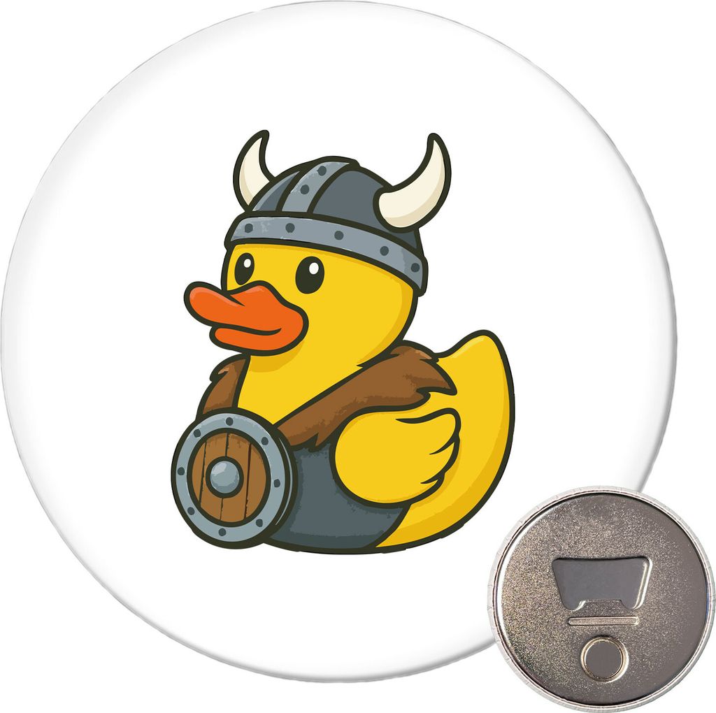 Huuraa Magnet Quietscheente Wikinger Gummiente Viking 59mm Kühlschrankmagnet rund Flaschenöffner Geschenkidee