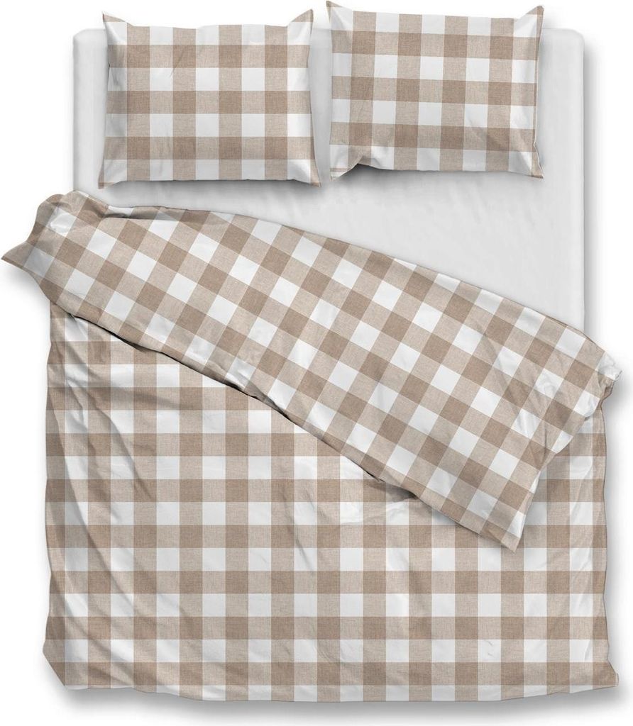 ZO!Home Quattro di Lino Bettwäsche 155 Sandy Beige Bettwäsche 1 x Bettbezug 155x220 + 1 x Kopfkissenbezug 80x80 Sandy-Beige Kariert natur