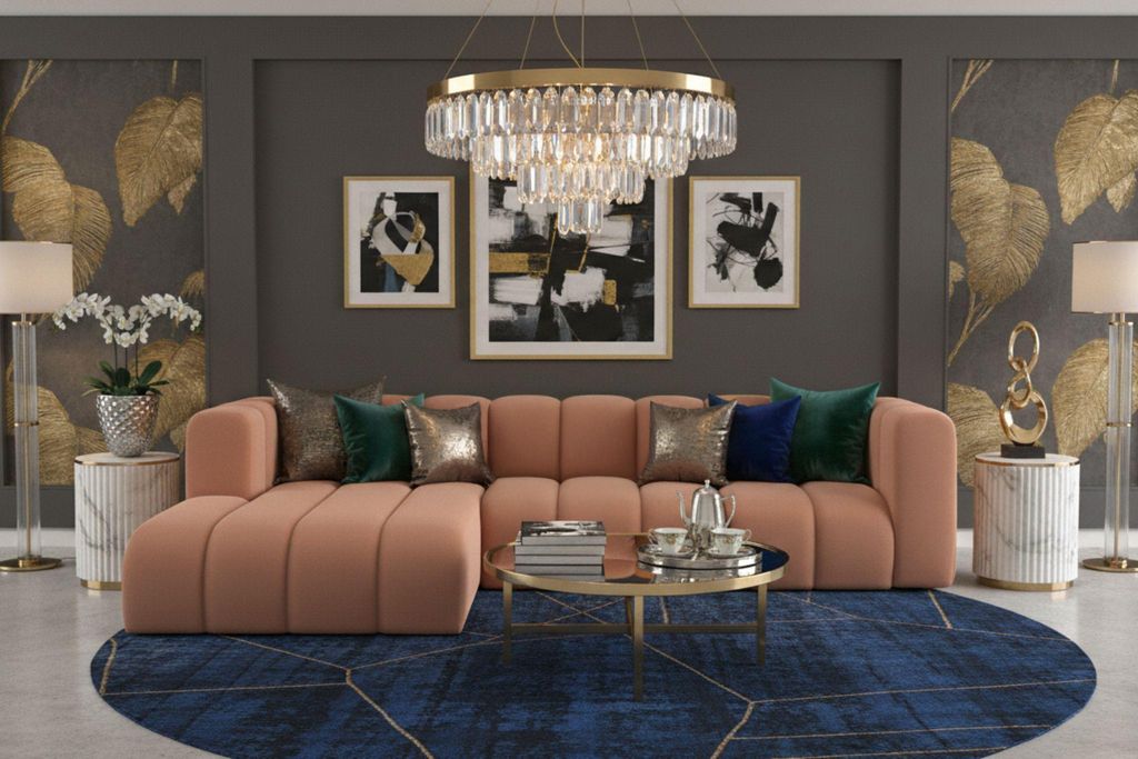 Kaiser Möbel Ecksofa L-Form Grand L 287 cm, Veloursstoff Salvador, Rosa, Links