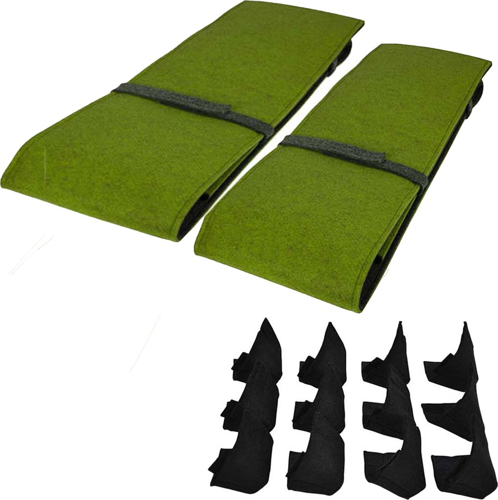 Bierbankauflage + Bodenschoner für Bierzeltgarnitur 220cm x 25cm (2 Stk.) + 12 Bodenschoner Auflage: Grau-Grün | Schoner: Schwarz