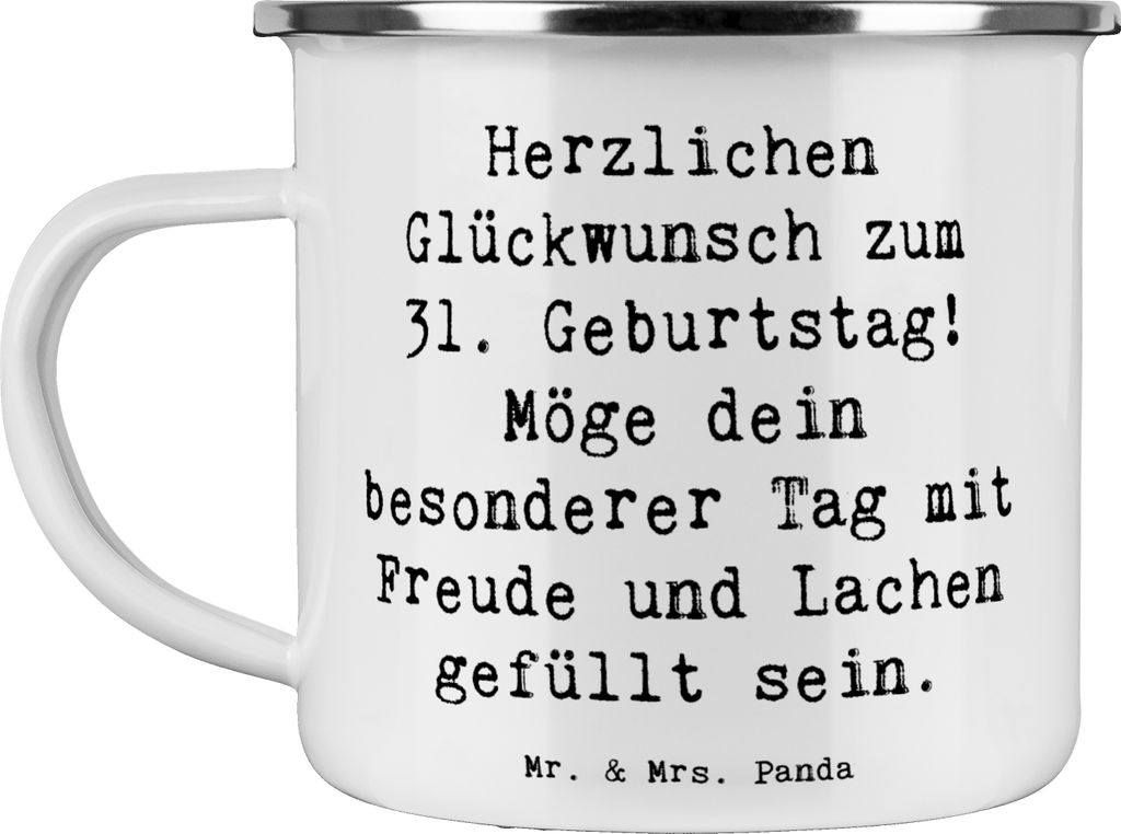 Mr. & Mrs. Panda Teetasse Spruch 31. Geburtstag - Weiß - Geschenk, wandertasse, feiern, Emaille Tasse, Freunde und Familie, Emailletasse, handgefe...