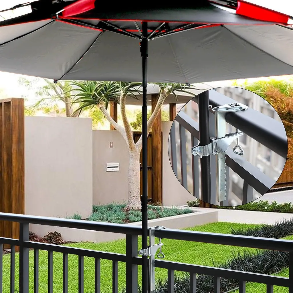 Support de Parasol Sans Perçage Fixation Rapide 20cm pour Balustrade Noir - 3