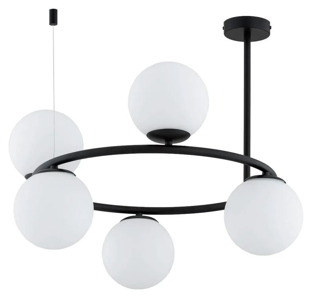 Plafonnier Suspension Design en Verre RINGO 5 Lumières Coloris Noir