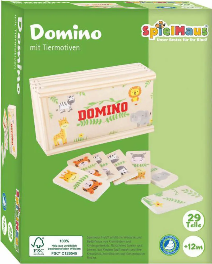 SMH Domino avec motifs d'animaux 28 pièces - Jeu éducatif en bois